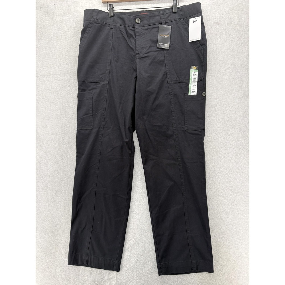 Lee Ultra Lux Utility Cargo Pants Womens 18W Black Straight Stretch Workwear NWT